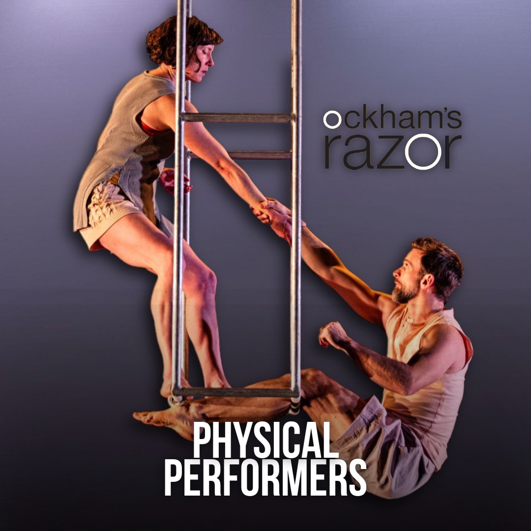 Circus Box casting call cover: Charlotte Mooney and Alex Harvey on a suspended ladder, under the words Physical Performers.
